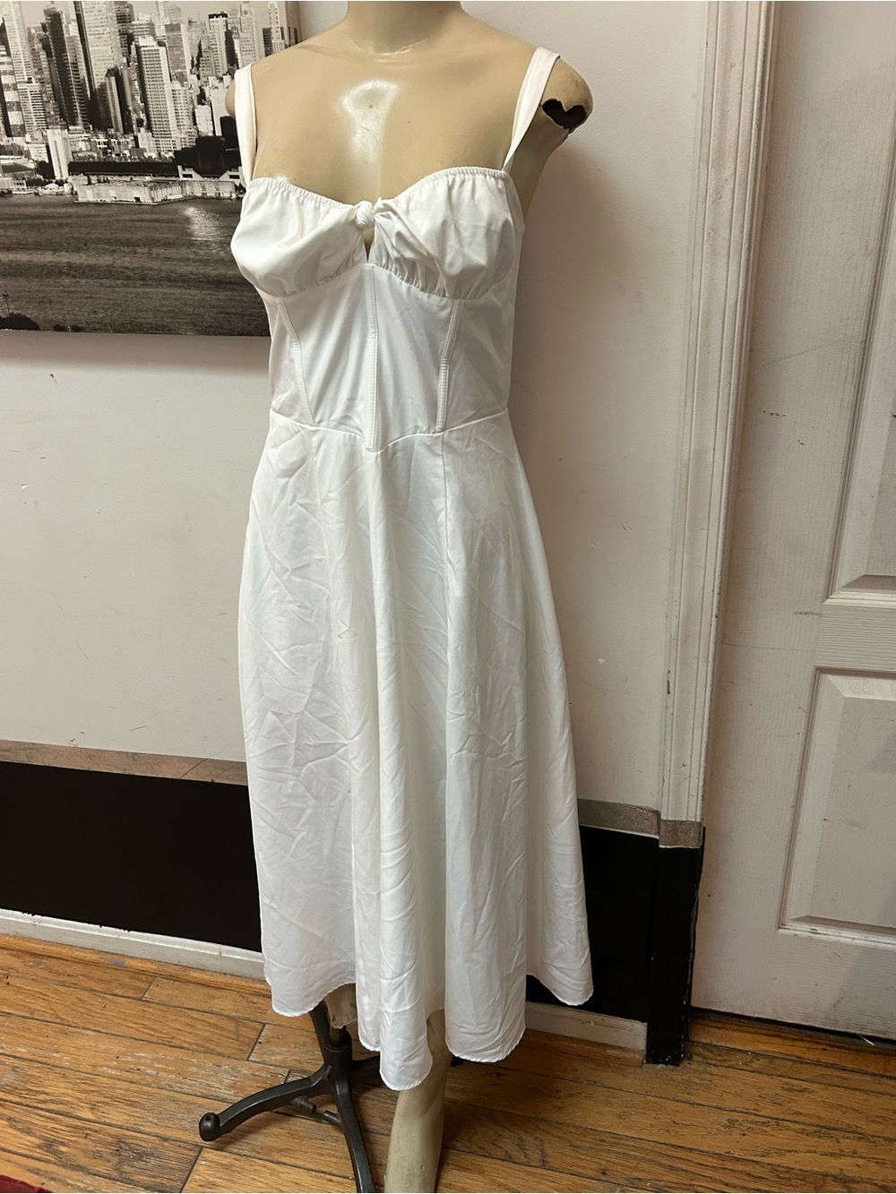 White Sleeveless Midi Dress with Knot Front